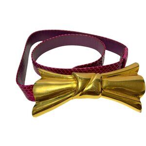 Vintage Alexis Kirk Magenta Snakeskin Belt Oversized Deco Goldtone Bow Signed